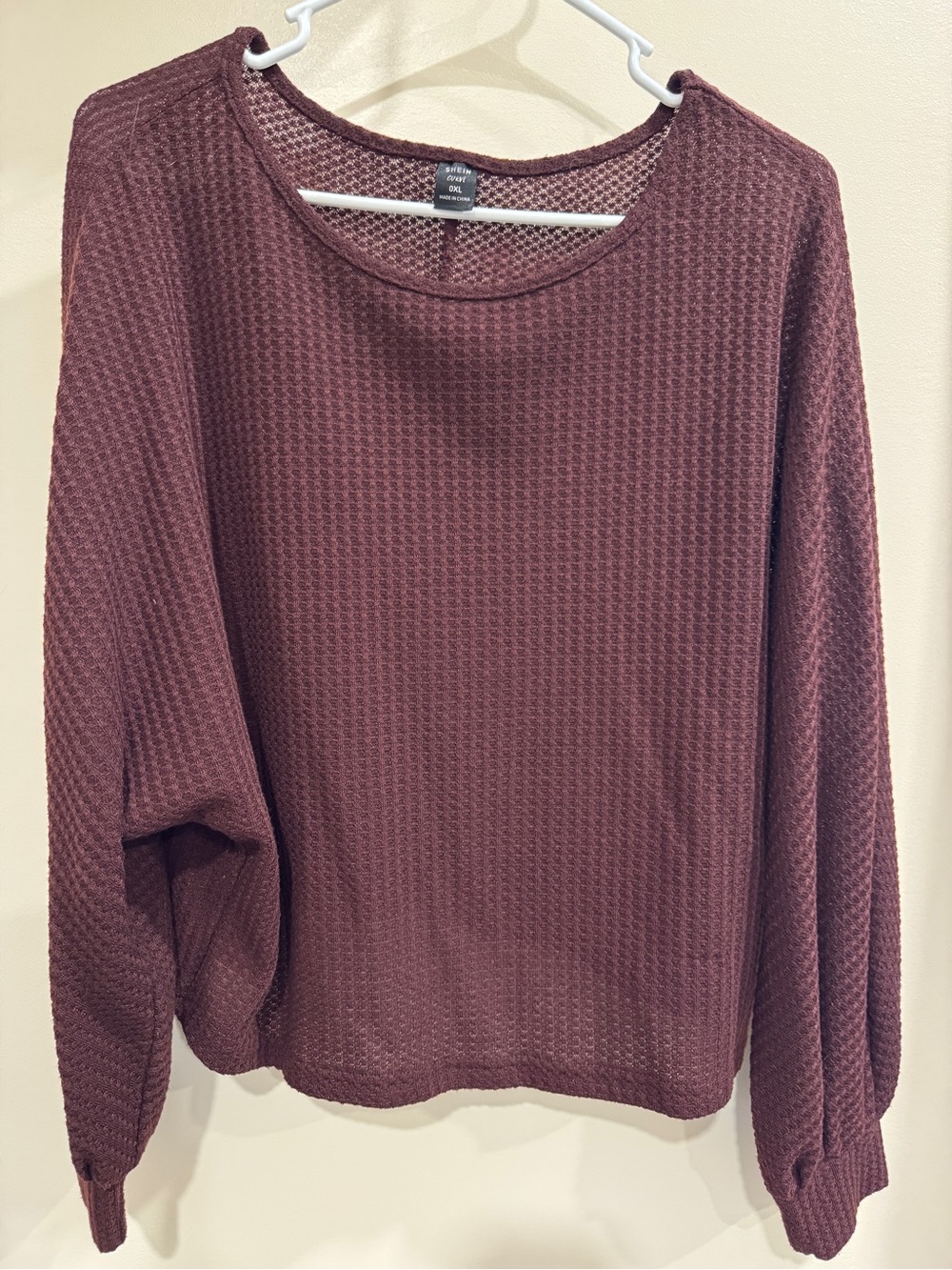 SHEIN Waffle-Knit Long Sleeve Sweater - Mauve Plum